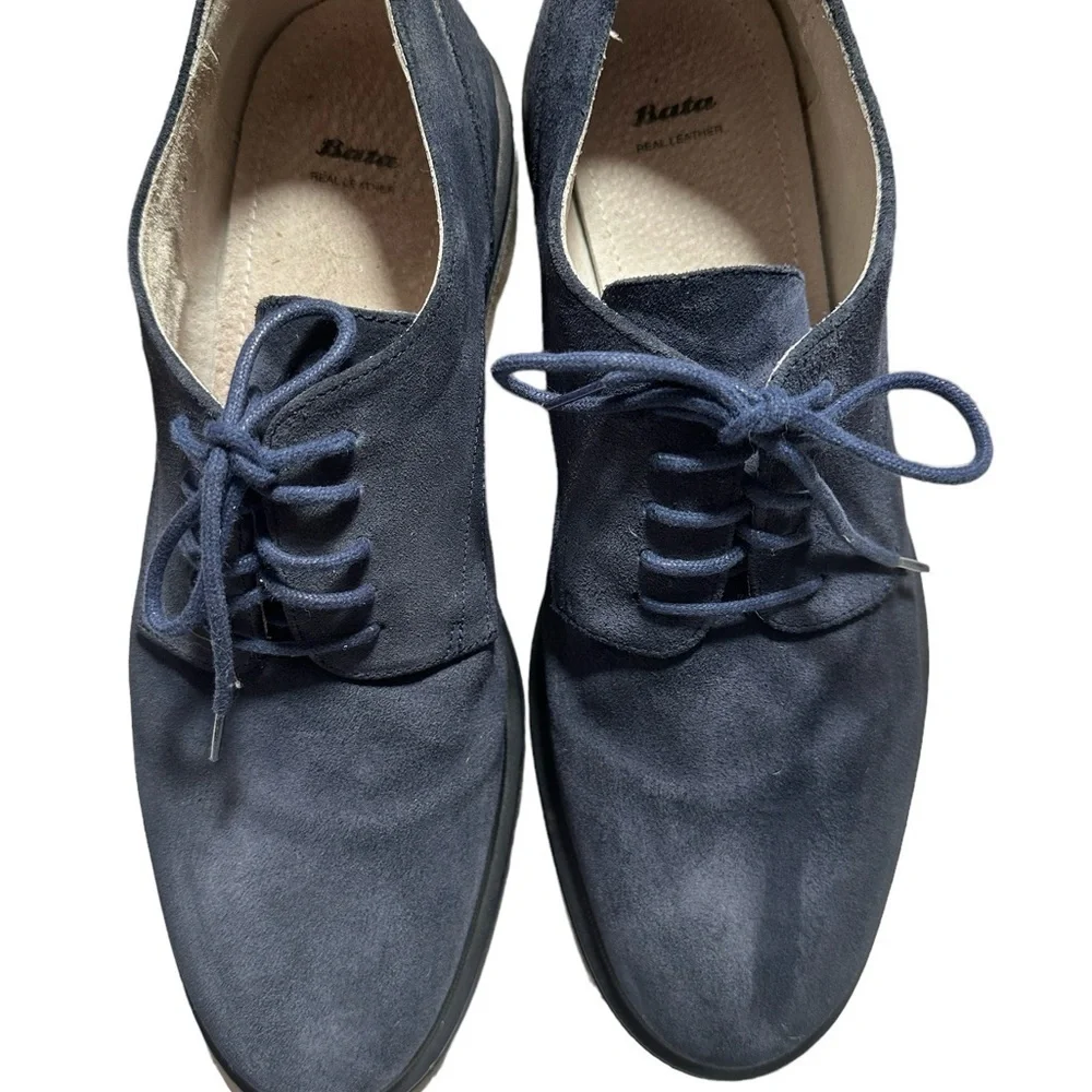 Bata Navy Blue Suede Leather Lace Up Oxford Style Rubber Sole Men’s Shoe